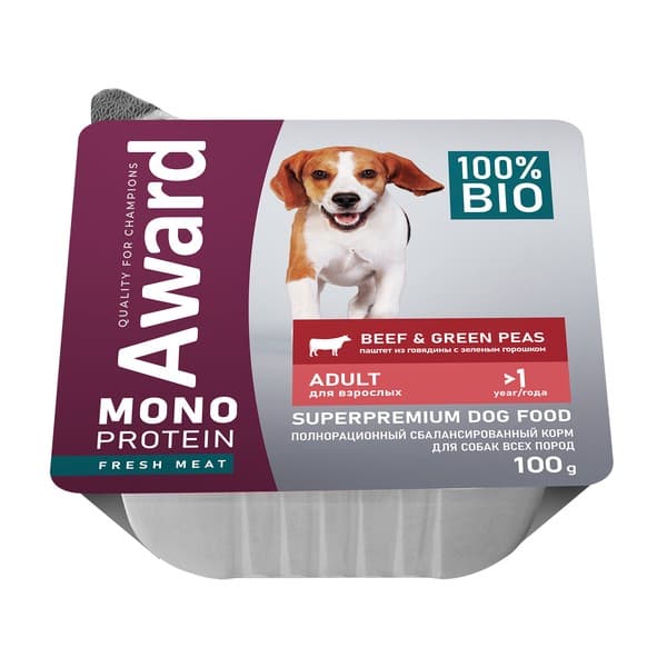Award Adult Monoprotein паштет из говядины с горошком 100г