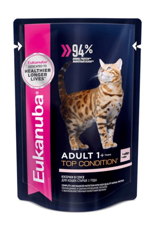 Eukanuba влажный корм для взрослых кошек с лососем в соусе 85гр